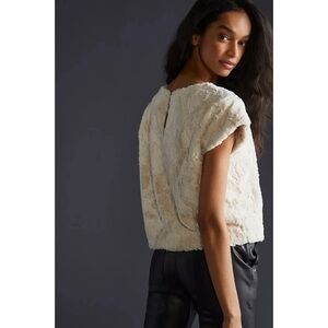 Anthropologie Maeve FauxFur Tee in Cream Color Size 1X